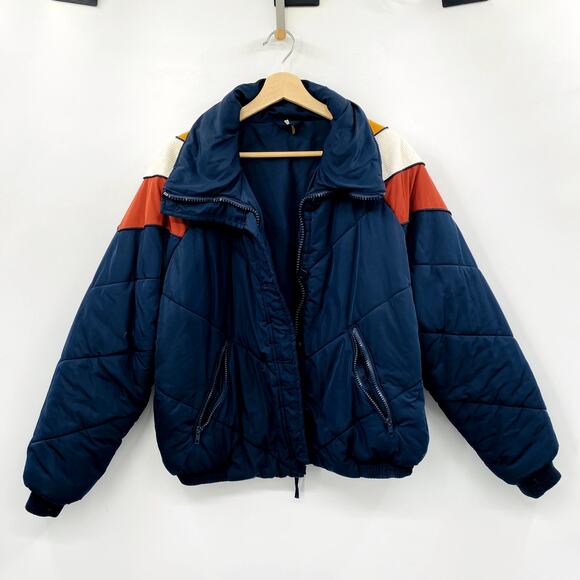 Free People navy heidi chevron puffer coat - Picture 3 of 5